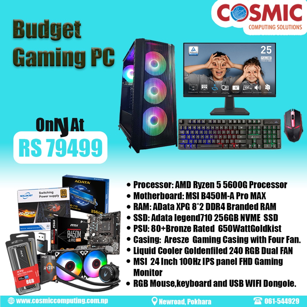 Budget Gaming Desktop Pc Full Setup With Monitor &amp; RGB Mouse and Keyboard