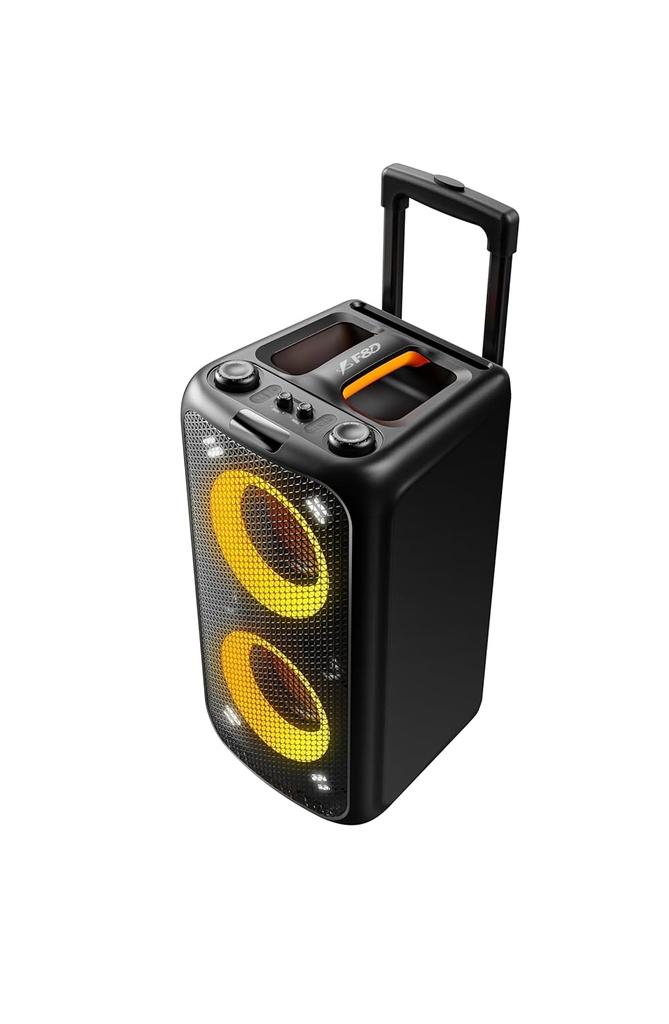 F&amp;D PA200 Wireless Bluetooth Party Speaker, 160W Dynamic Light Show Upto 12Hrs Playtime, Built-in Powerbank Guitar &amp; Mic