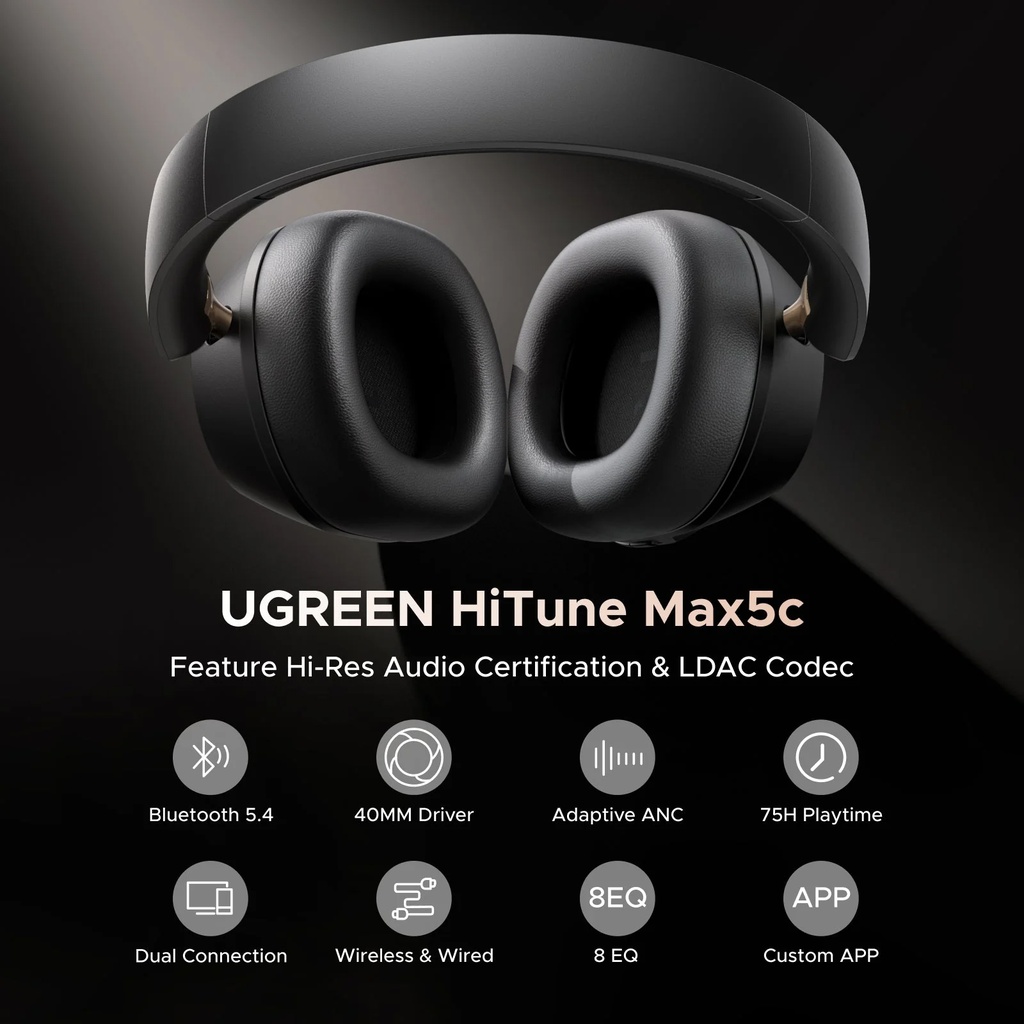 Ugreen HiTune Max5c Hybrid Action Noise-Cancelling Headphones Black
