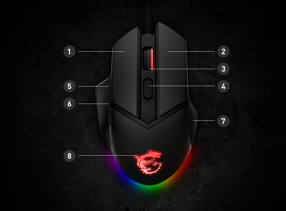 MSI Clutch GM20 Elite Gaming Mouse, 6400 DPI, 20M+ Clicks OMRON Switch, Optical Sensor, Adjustable Weights, Ergonomic Right Hand Design, RGB Mystic Light