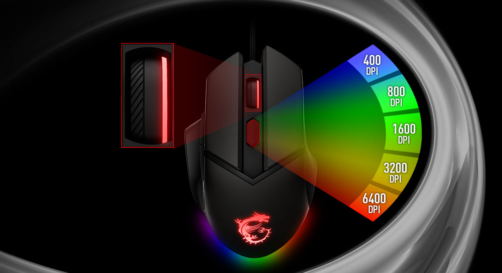 MSI Clutch GM20 Elite Gaming Mouse, 6400 DPI, 20M+ Clicks OMRON Switch, Optical Sensor, Adjustable Weights, Ergonomic Right Hand Design, RGB Mystic Light