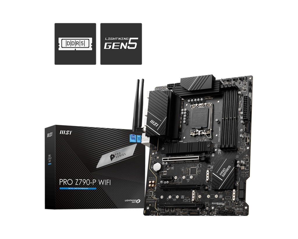 MSI PRO Z790-P WiFi Motherboard, ATX - Supports Intel 12th &amp; 13th Gen Core Processors, LGA 1700-55A DrMOS, DDR5 Memory Boost 7000+MHz/OC, PCIe 5.0 &amp; 4.0 x16, 4 x M.2 Gen4, Wi-Fi 6E, 2.5G LAN