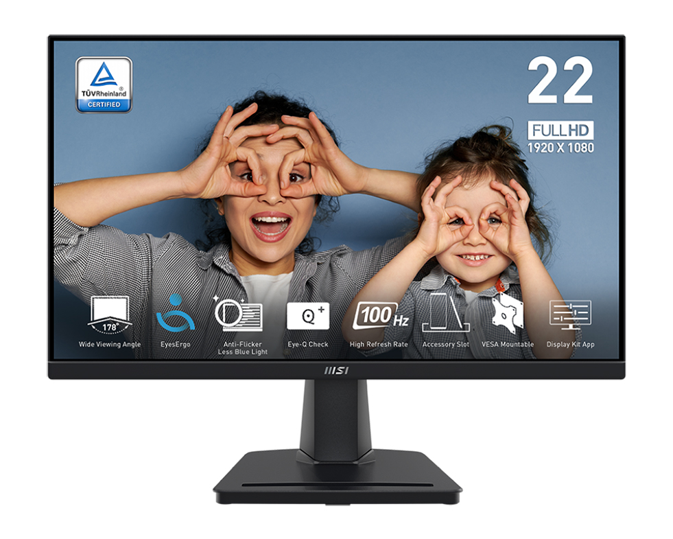 MSI PRO MP225V | 22" FHD (1920x1080) | VA Panel EyesEgro Business &amp; Productivity Monitor | 100Hz | 1ms (MPRT) | 100% sRGB | Ergonomic Design