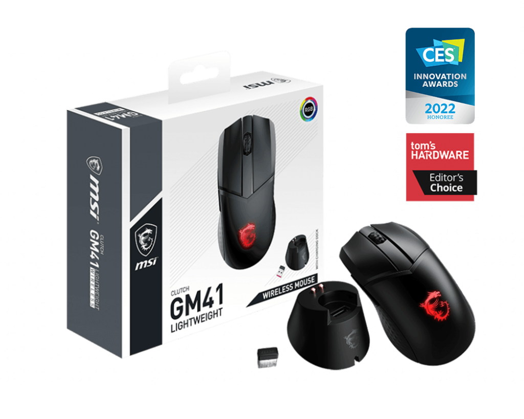 MSI Clutch GM41 Lightweight Wireless Ergonomic Gaming Mouse &amp; Charging Dock