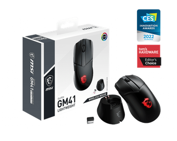 MSI Clutch GM41 Lightweight Wireless Ergonomic Gaming Mouse & Charging Dock