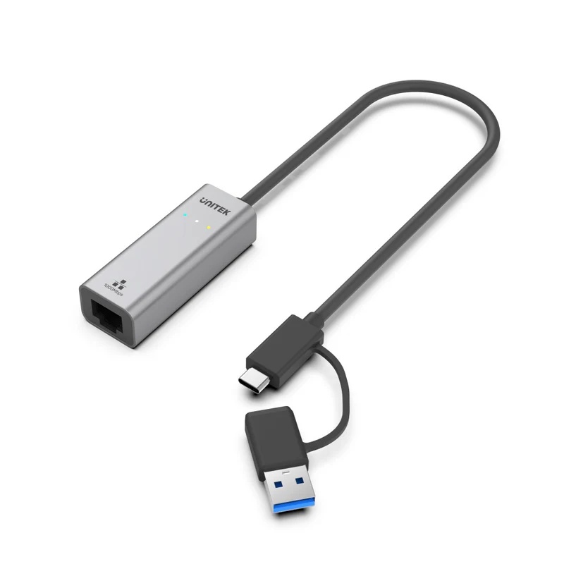 UNITEK USB TO GIGABIT ETHERNET ADAPTER CONVERTS GIGABIT ETHERNET TO USB-C OR USB-A PORT (Y-3465A)