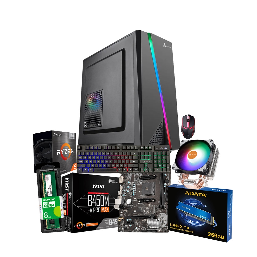 Best Budget Gaming Desktop AMD Ryzen 5600G 8GB RAM 256GB RGB  Mouse KeyBoard