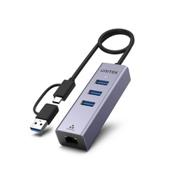 Unitek uHUB Q4+ 4-in 1USB-C Ethernet Hub with USB- A Adaptor 30cm cable Length (Y-3088B)