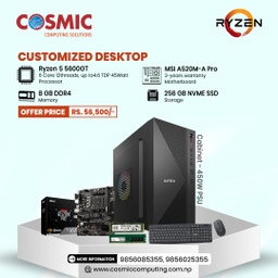 Ryzen 5 5600GT Desktop | 8GB DDR4 RAM | 256GB SSD | ANT Esports CPU Fan | MSI A520M-A Pro | USB Keyboard &amp; Mouse | 450W PSU &amp; Cabinet